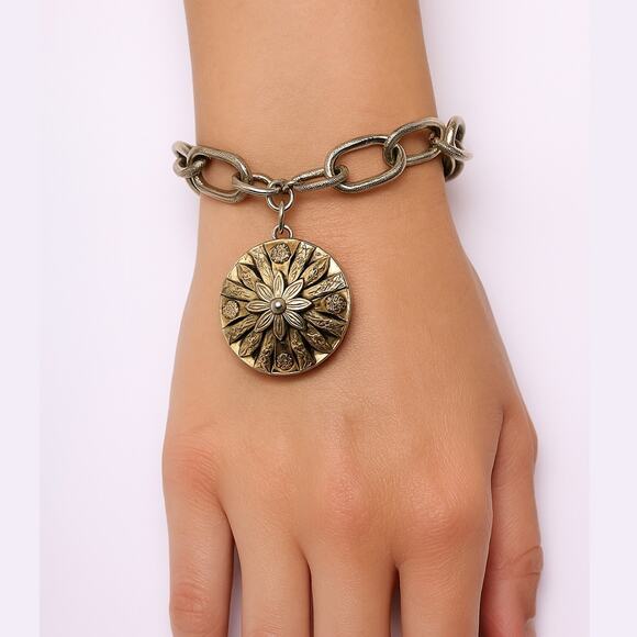 Vintage Chunky Charm Bracelet w Large Decorated Ball w Cutouts 7" Chain- Hey Viv - Picture 2 of 6